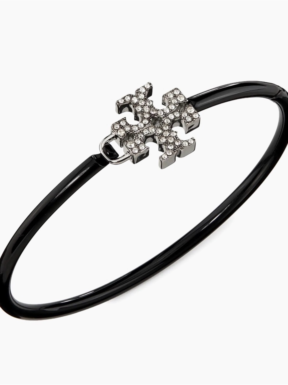 NWT Tory Burch Eleanor Pavé Double T Black Enamel Cuff Bracelet